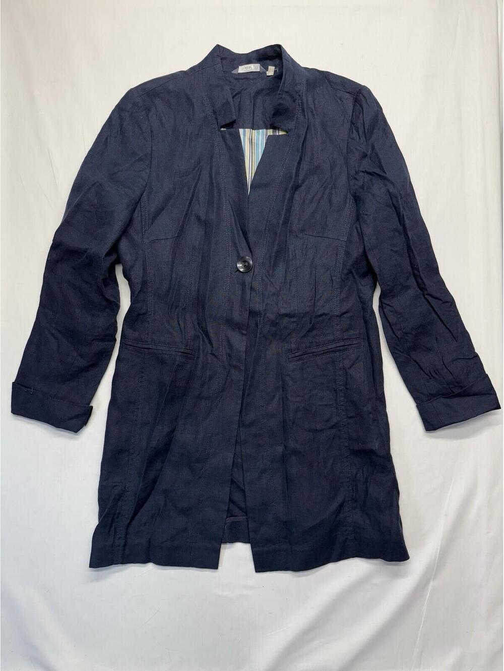 Adagio Dark Blue Linen Blazer Duster US 8 IT 44 MSRP 600